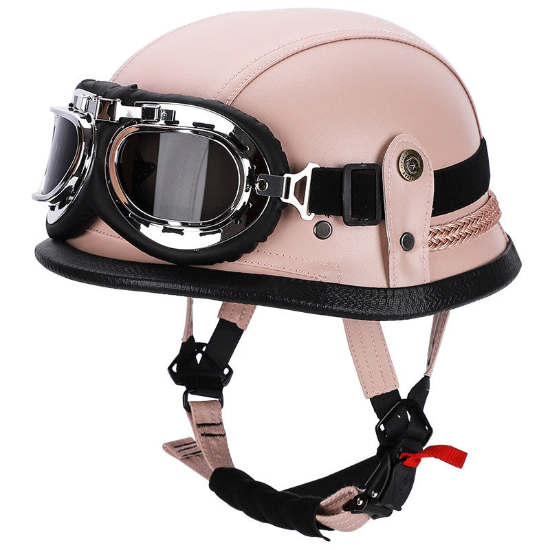 Retro leather cruiser motorcycle half helmet- I15