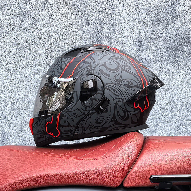 Flip-up motorcycle helmet with aurora-style finish and dual visor-I186