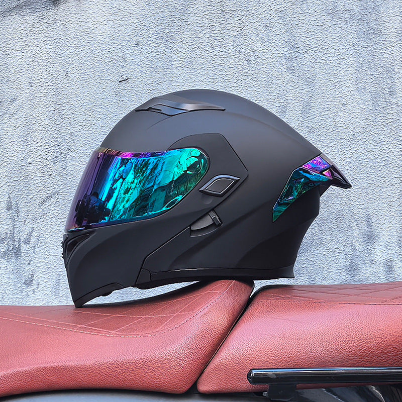 Modular motorcycle helmet with dual visors and a colorful rear spoiler-I151