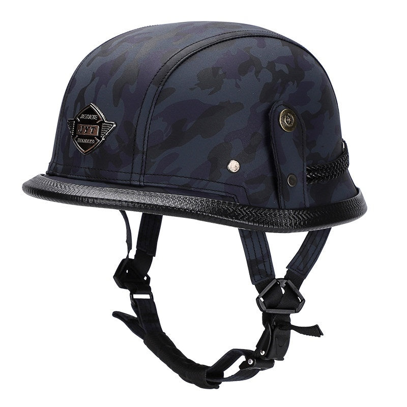 Retro leather cruiser motorcycle half helmet- I15