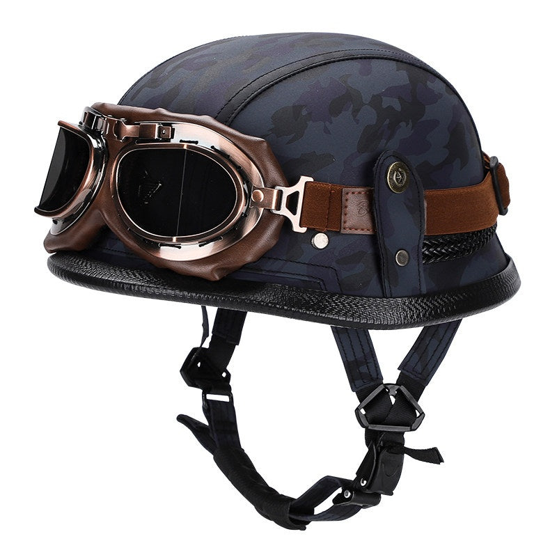 Retro leather cruiser motorcycle half helmet- I15