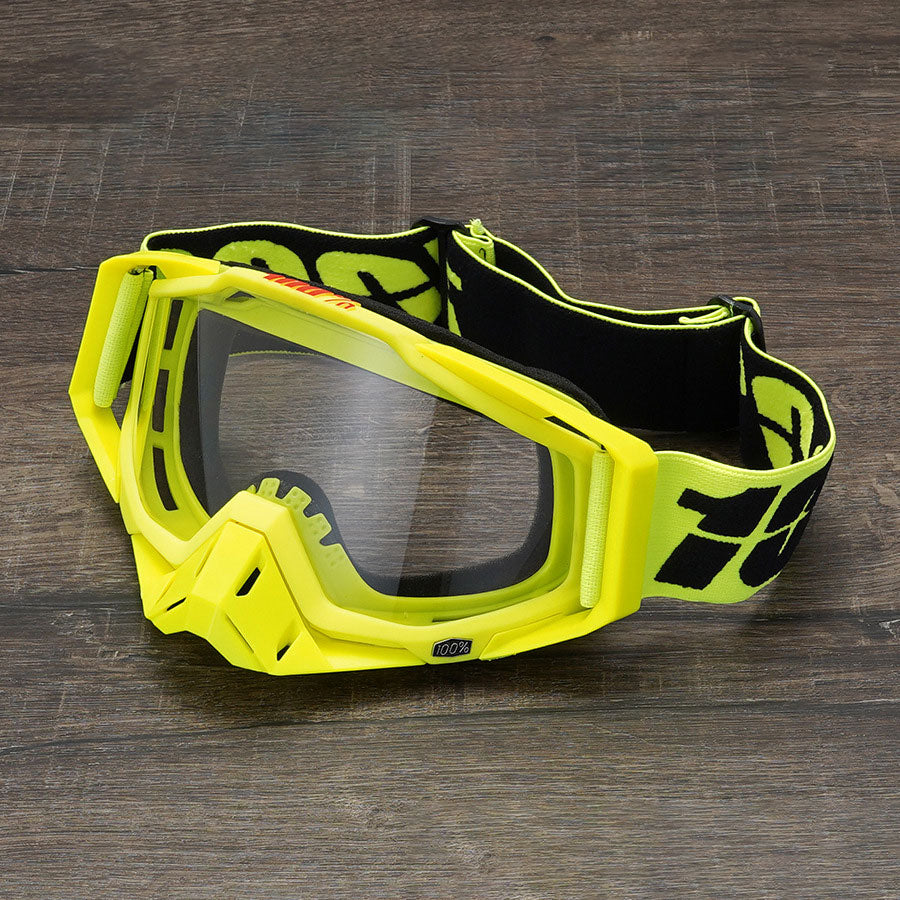 Motorcycle goggles in a yellow and blue color scheme-H08