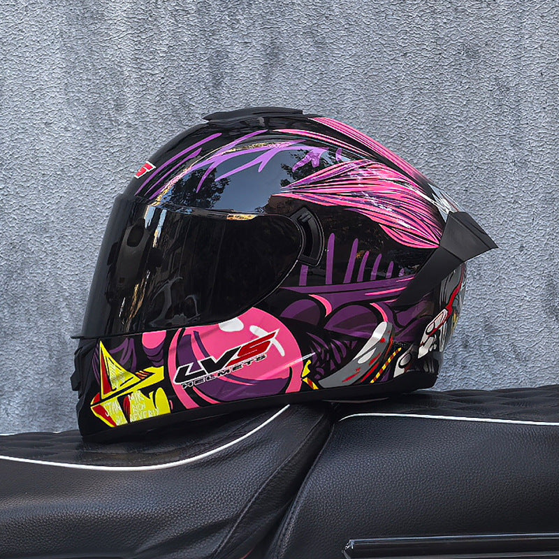 Dazzling Full-Face Motorcycle Helmet with Dual Visors (Racing Style)-I158
