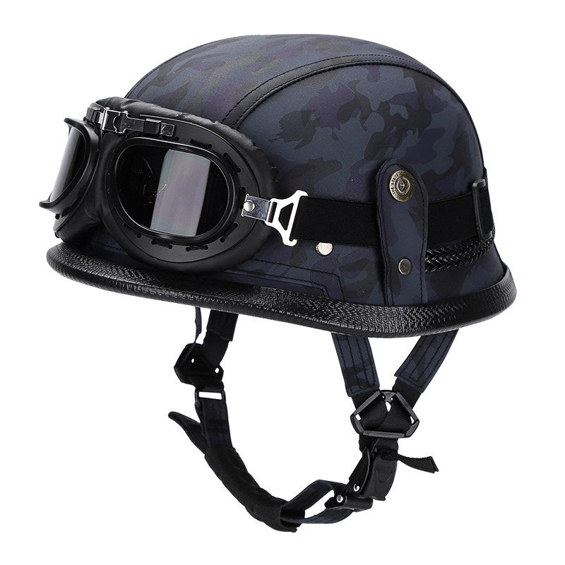 Retro leather cruiser motorcycle half helmet- I15