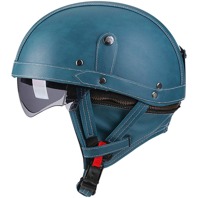 DOT Vintage Leather Motorcycle Helmet with Goggles- I06
