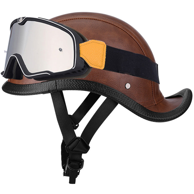 Retro leather baseball cap style cruiser helmet-I49