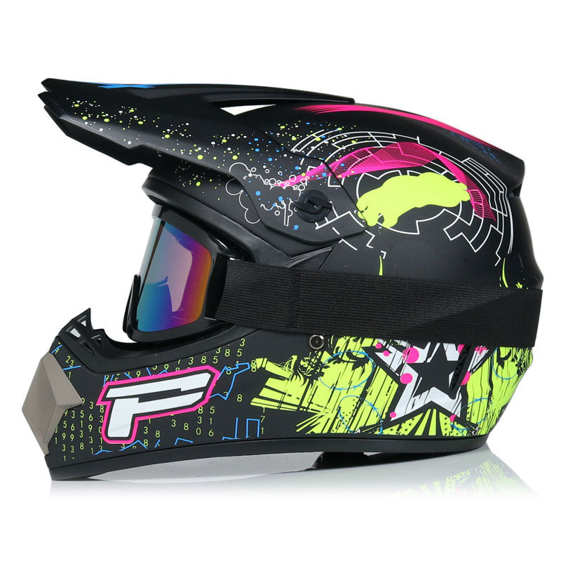 Motocross full-face helmet with vibrant graffiti graphics-I167