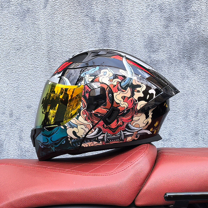 Flip-up motorcycle helmet with aurora-style finish and dual visor-I186