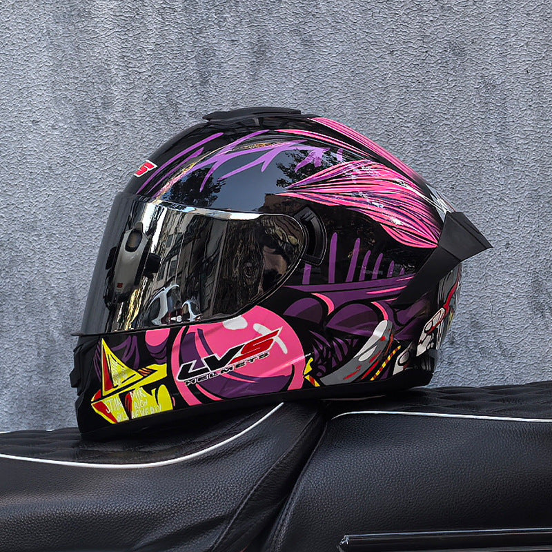 Dazzling Full-Face Motorcycle Helmet with Dual Visors (Racing Style)-I158