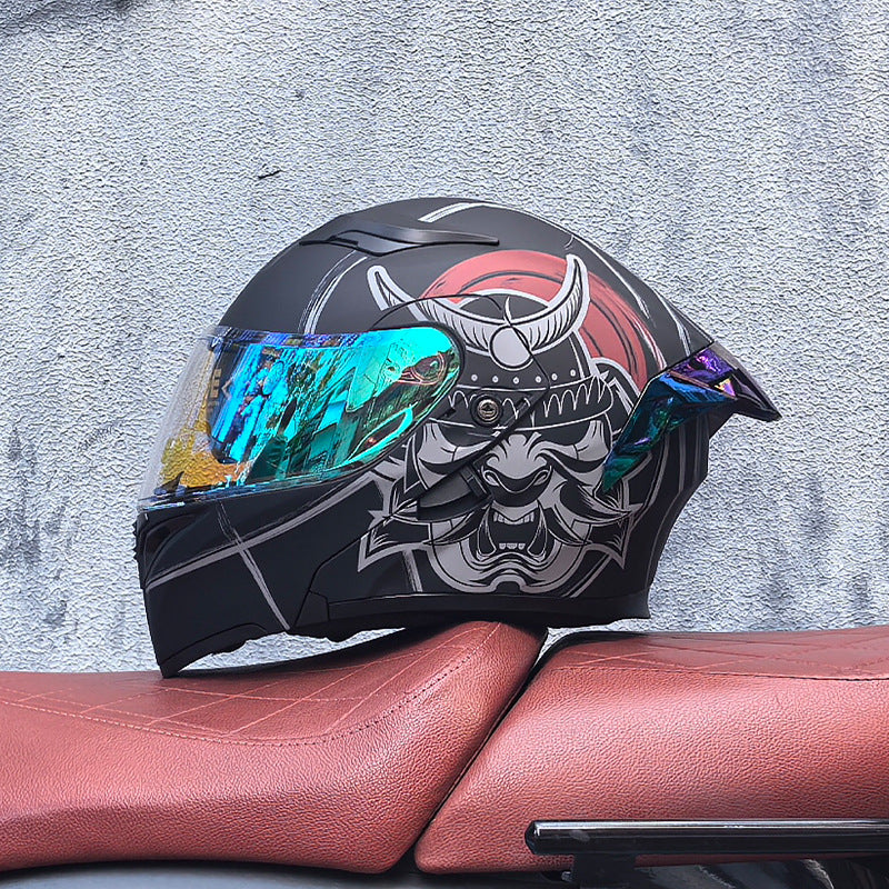 Modular motorcycle helmet with dual visors and a colorful rear spoiler-I151