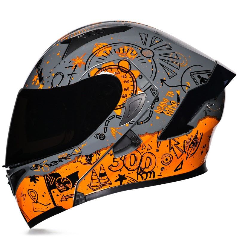 Vibrant Graffiti Dual-Visor Modular Motorcycle Helmet with Rear Spoiler-I154