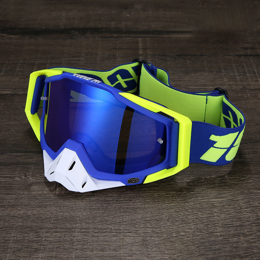 Motorcycle goggles in a yellow and blue color scheme-H08