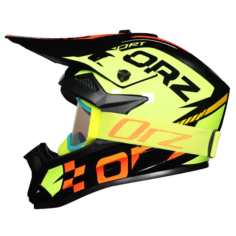 Motocross helmet with lake-blue goggle frame-I223