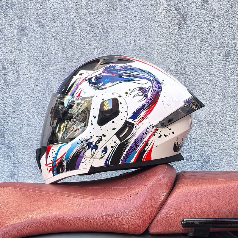 Flip-up motorcycle helmet with aurora-style finish and dual visor-I186
