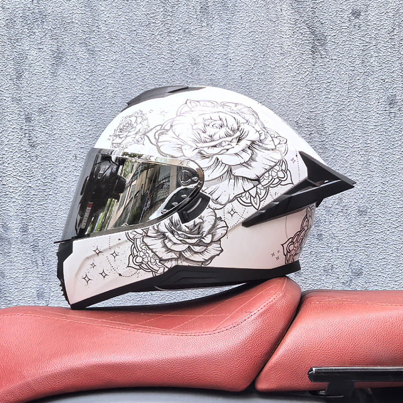 Full-face motorcycle helmet with dual visors (silver visor)-I193