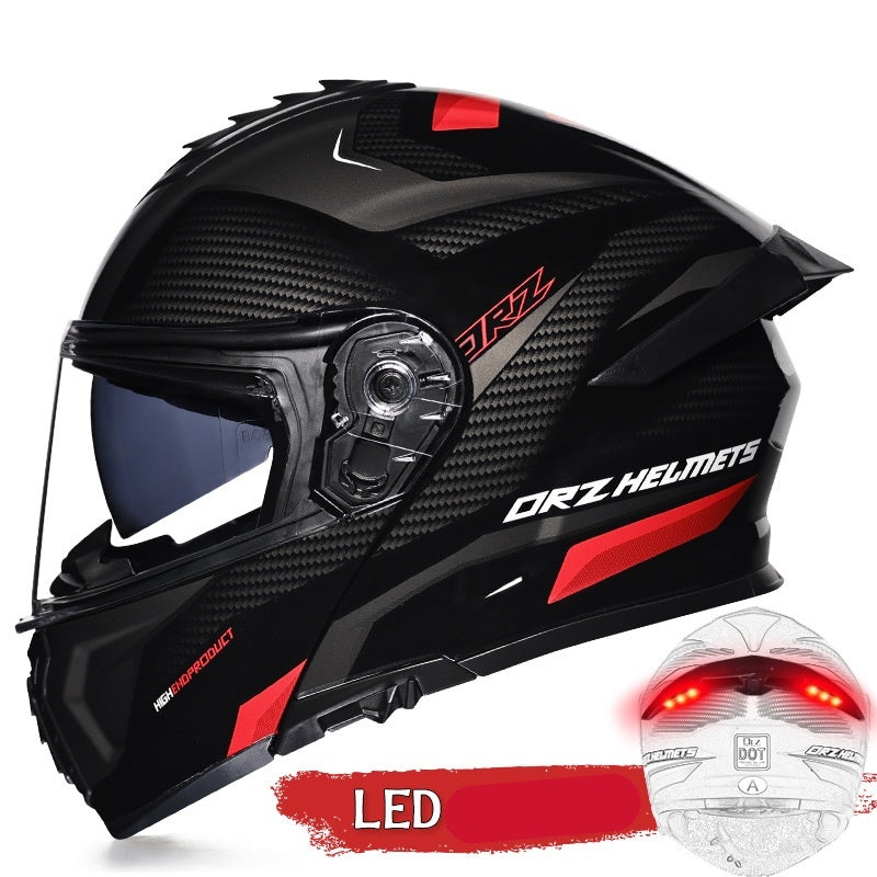 Flip-top dual-lens motorcycle helmet with taillight-I179