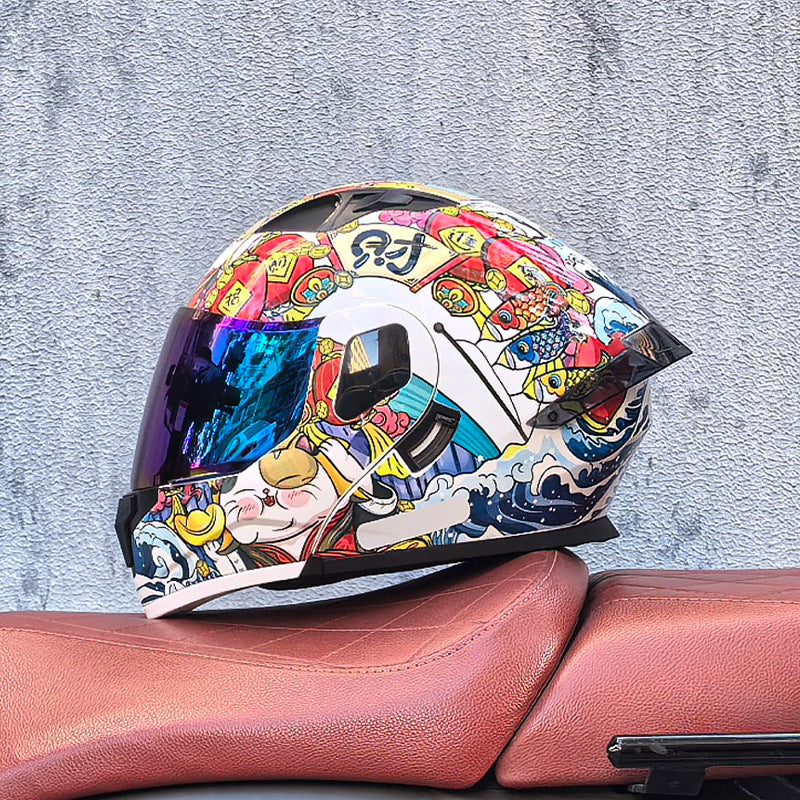 Flip-up motorcycle helmet with dual visors and iridescent coating-I183