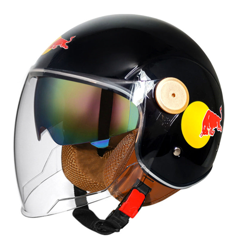 Retro 3/4 open-face motorcycle helmet with dual visors- I71