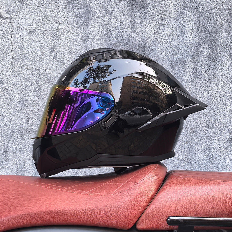 Full-face motorcycle helmet with iridescent visor-I192