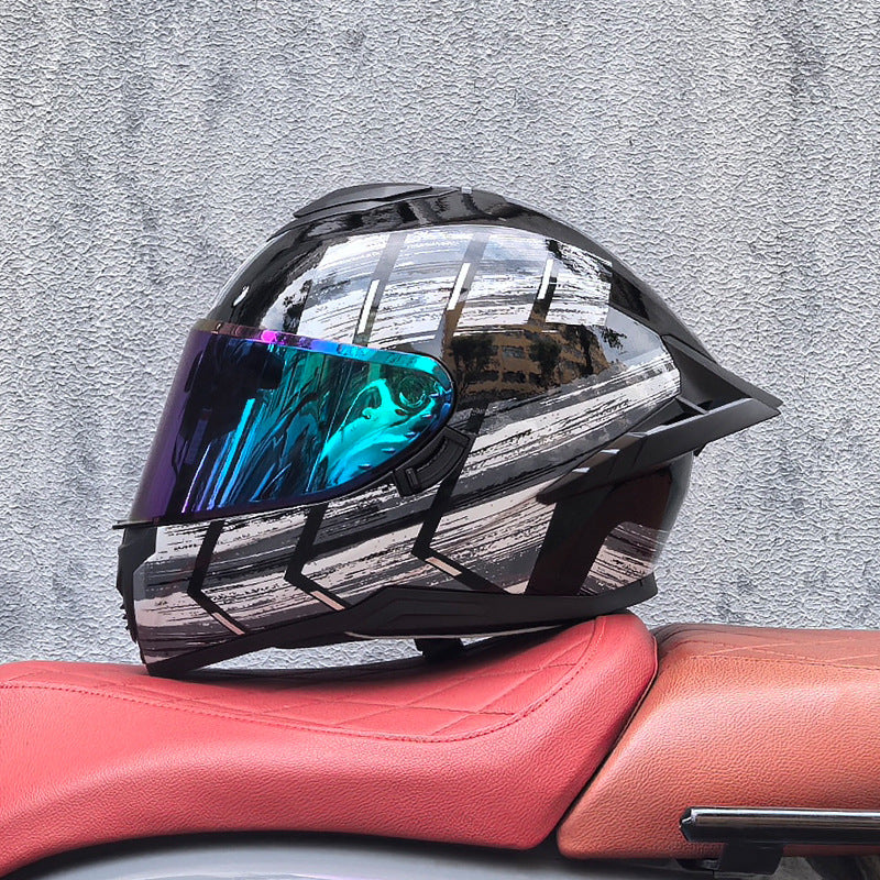 Full-face motorcycle helmet with iridescent visor-I192