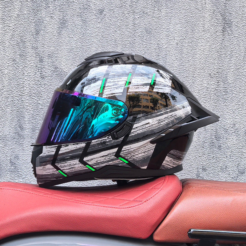 Full-face motorcycle helmet with iridescent visor-I192