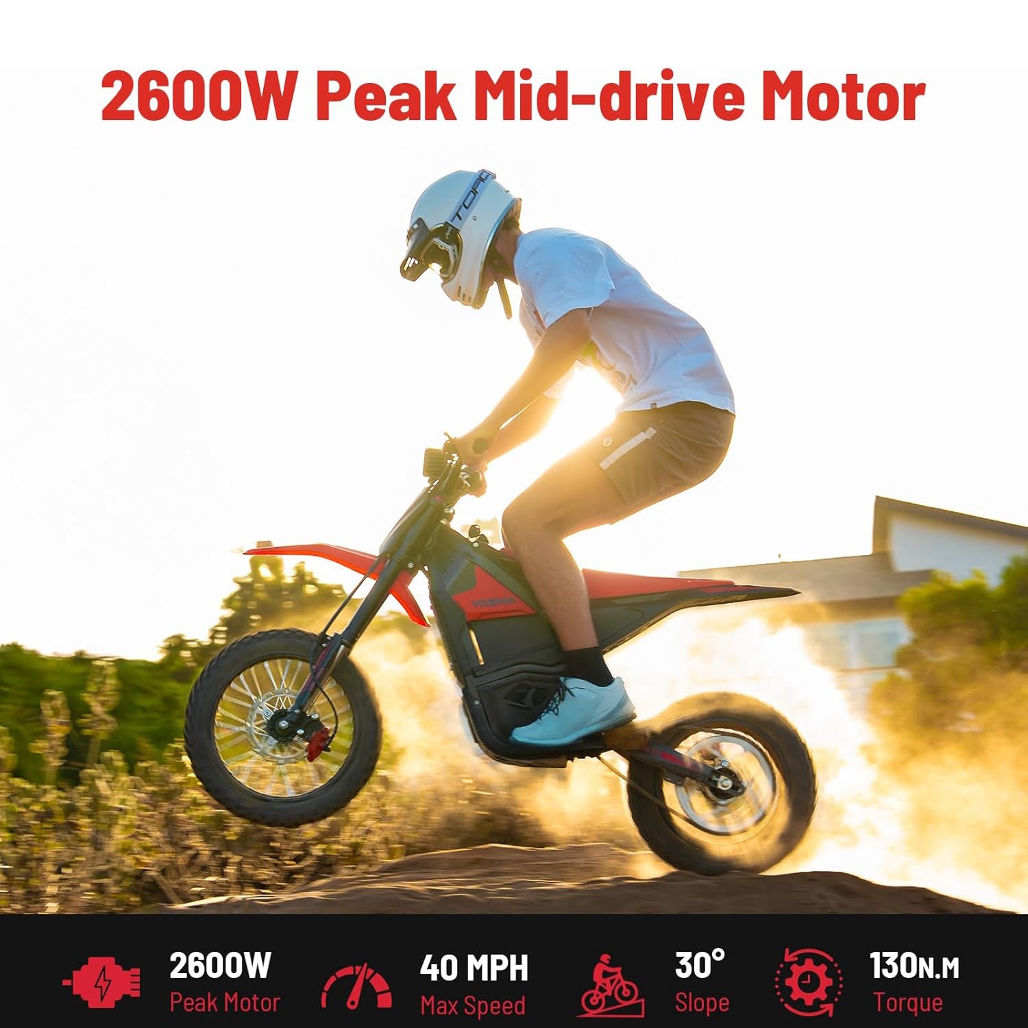Electric Mini Dirt Bike for Teens & Adults 14"/12" Fat Tire 2600W with 48V 23AH Battery