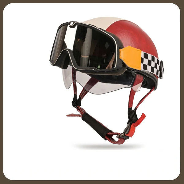 Retro two-tone cruiser motorcycle helmet with goggles-I23