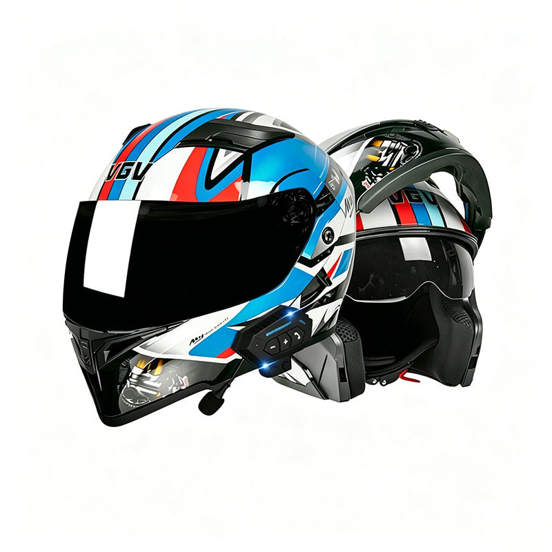 Dual Visor Flip Up Motorbike Graphic Helmet-I97