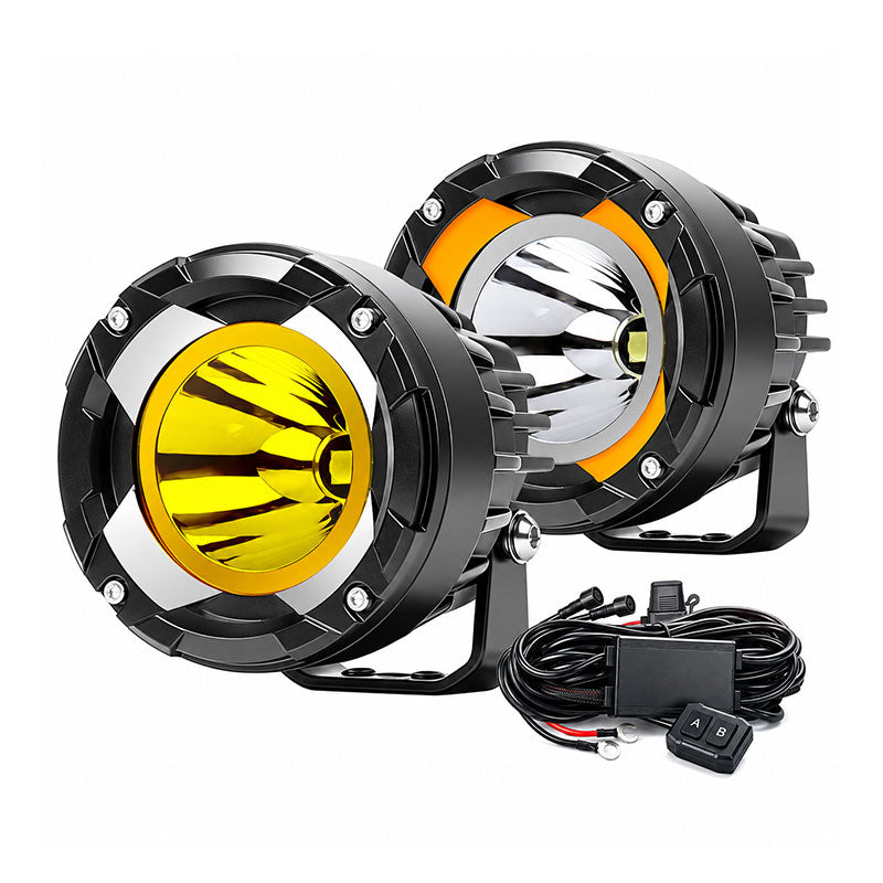 KTVMOTO Dual Color LED Motorcycle Driving Lights with Wiring Kit-D34
