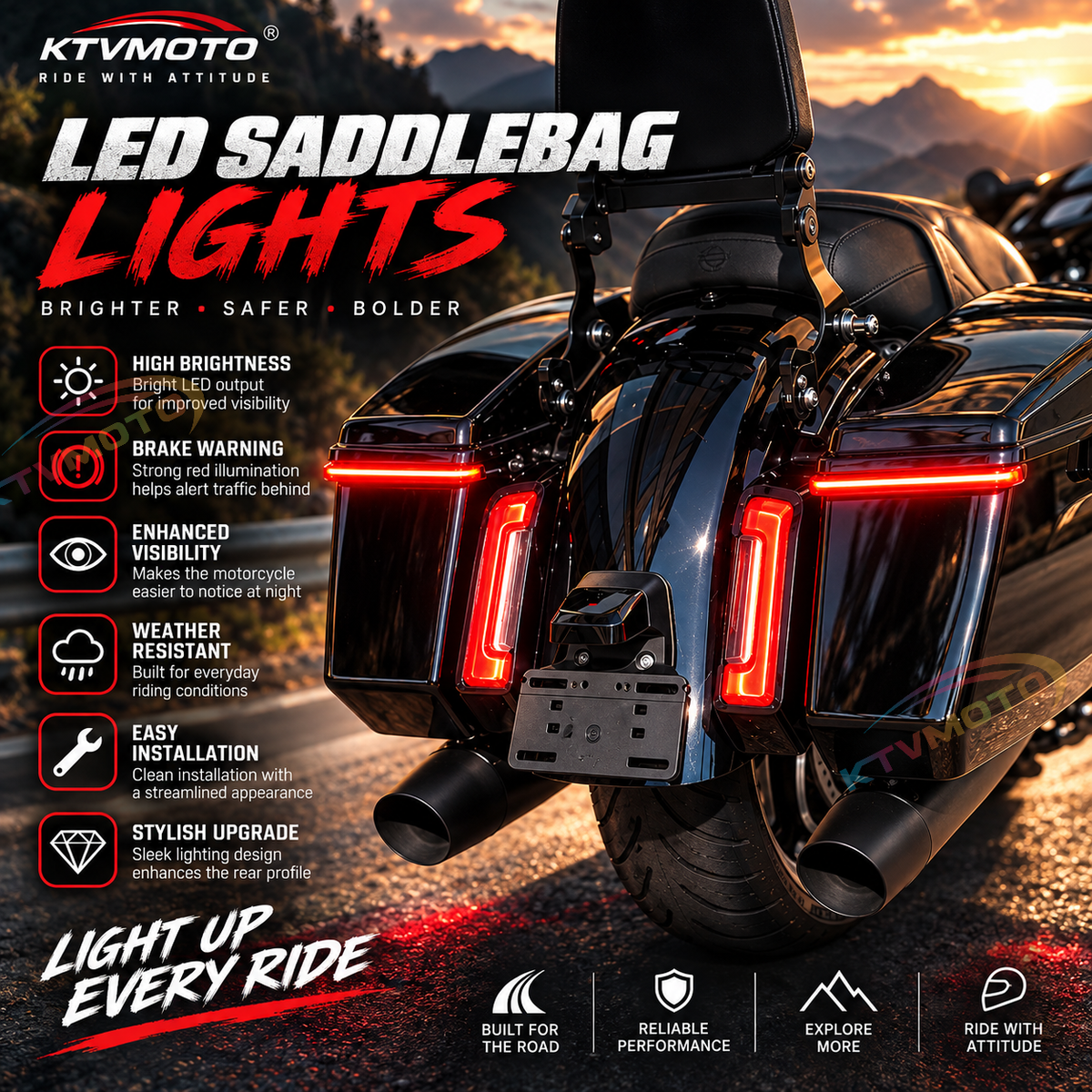 KTVMOTO Harley LED Sequential Saddlebag Lights-ML06