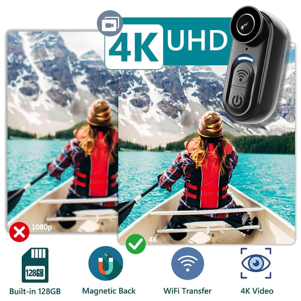 4K Mini Body Thumb Camera 128GB Wearable Sports Cameras
