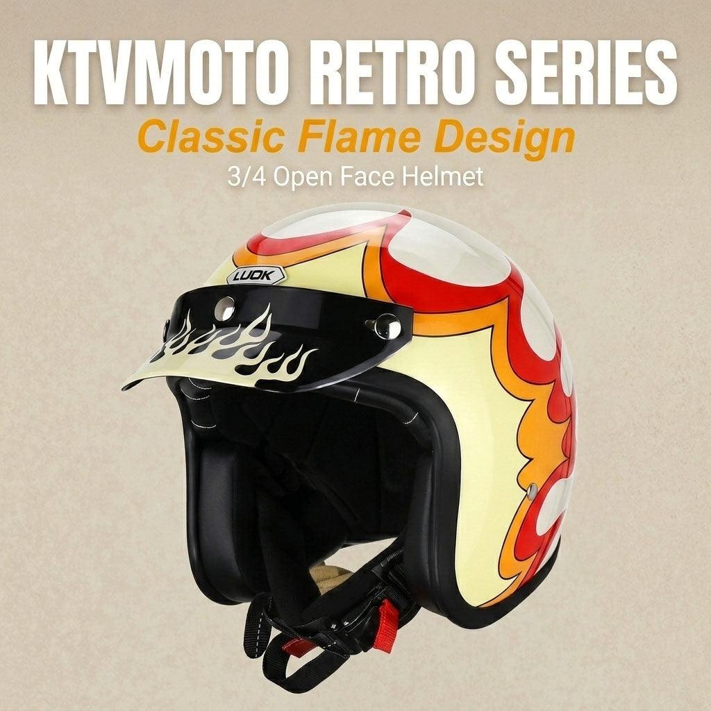 Retro Flame Pattern Convertible Motorcycle Helmet-I64