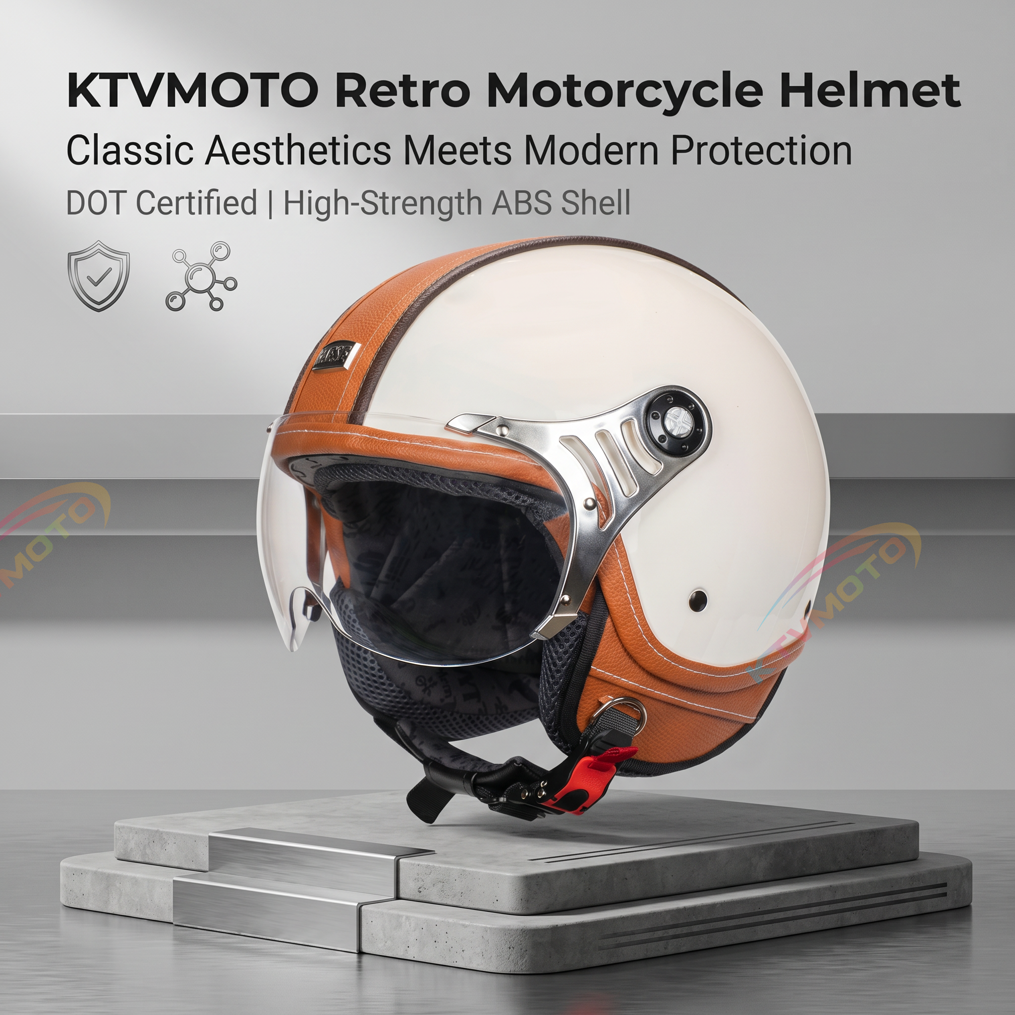 Retro leather open-face motorcycle helmet scooter gear – I53