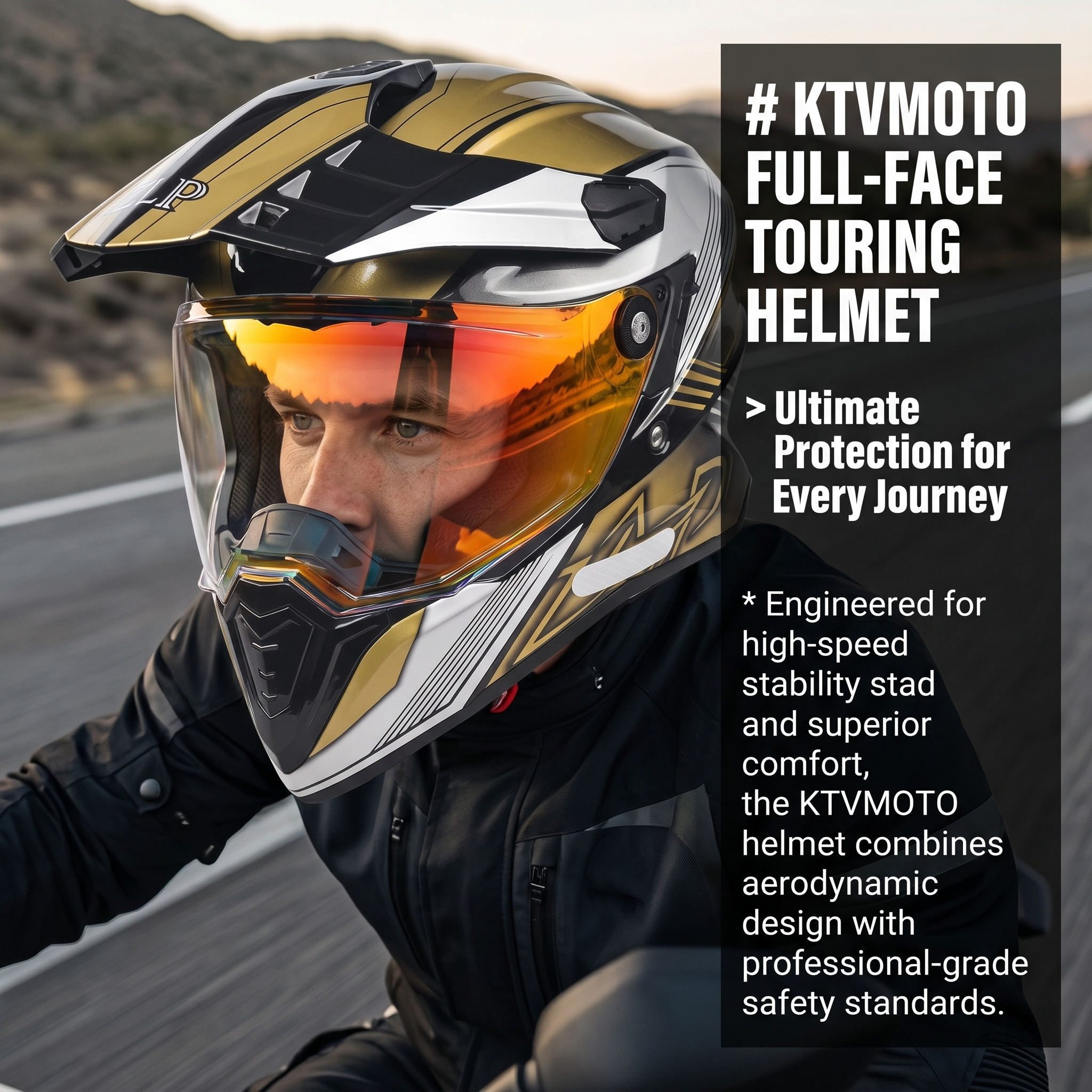 Dual-Visor Gold Off-Road Full-Face Motorcycle Helmet-I89