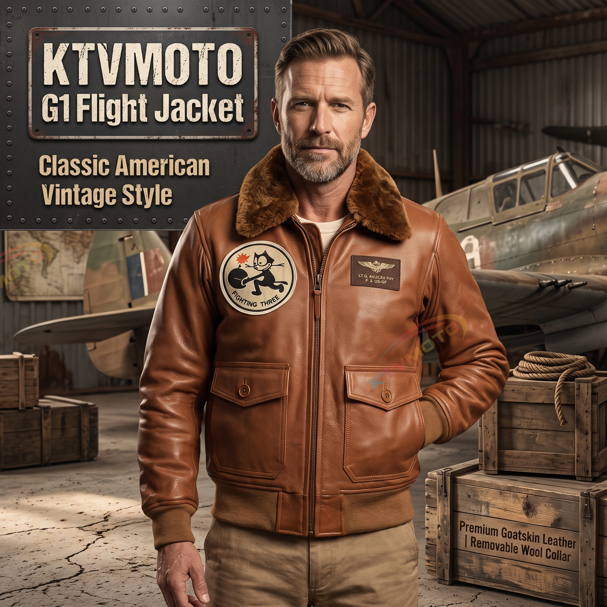 Men's sea and air pilot leather jacket-A03