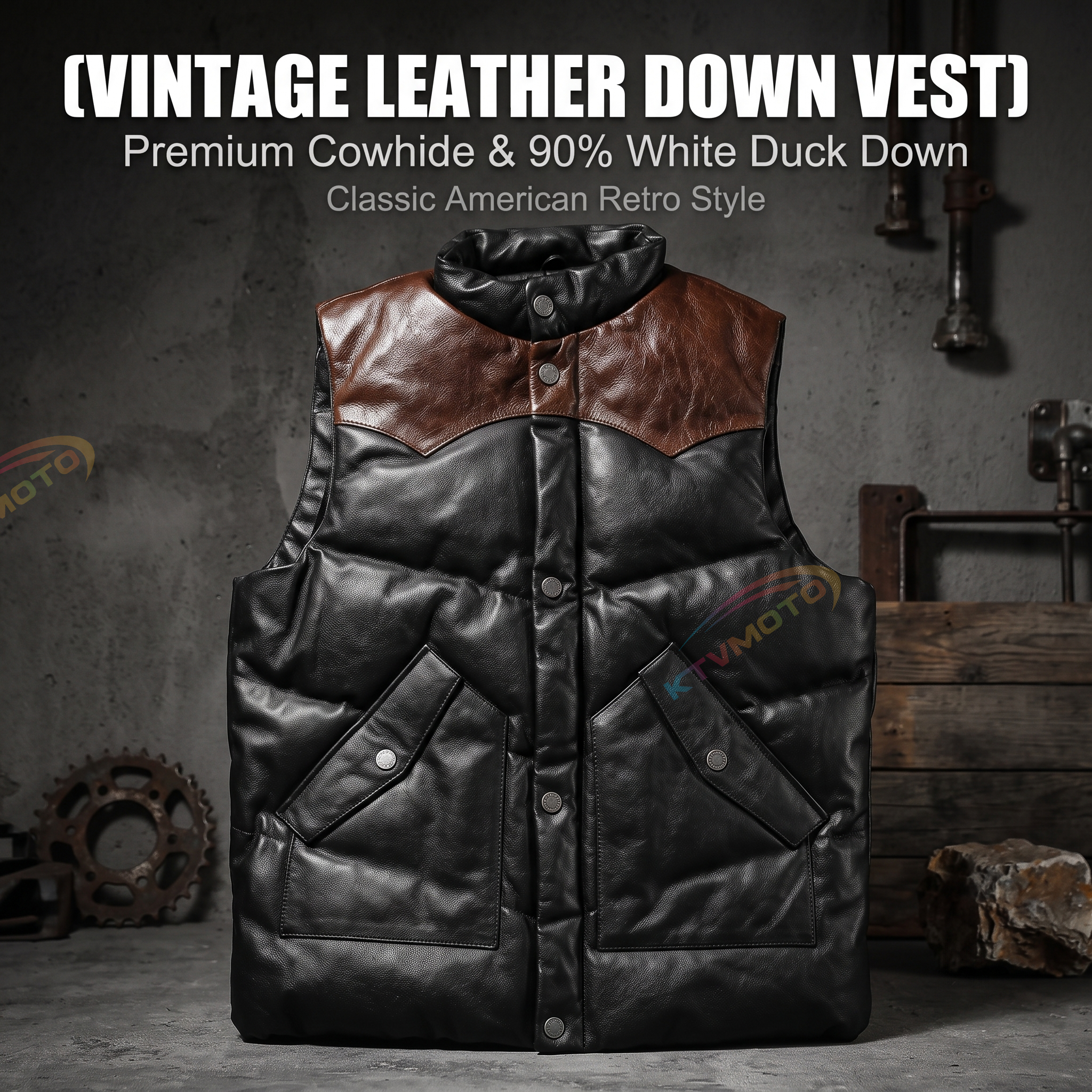 Stand collar casual sports color matching white duck down thickened cowhide vest-A35
