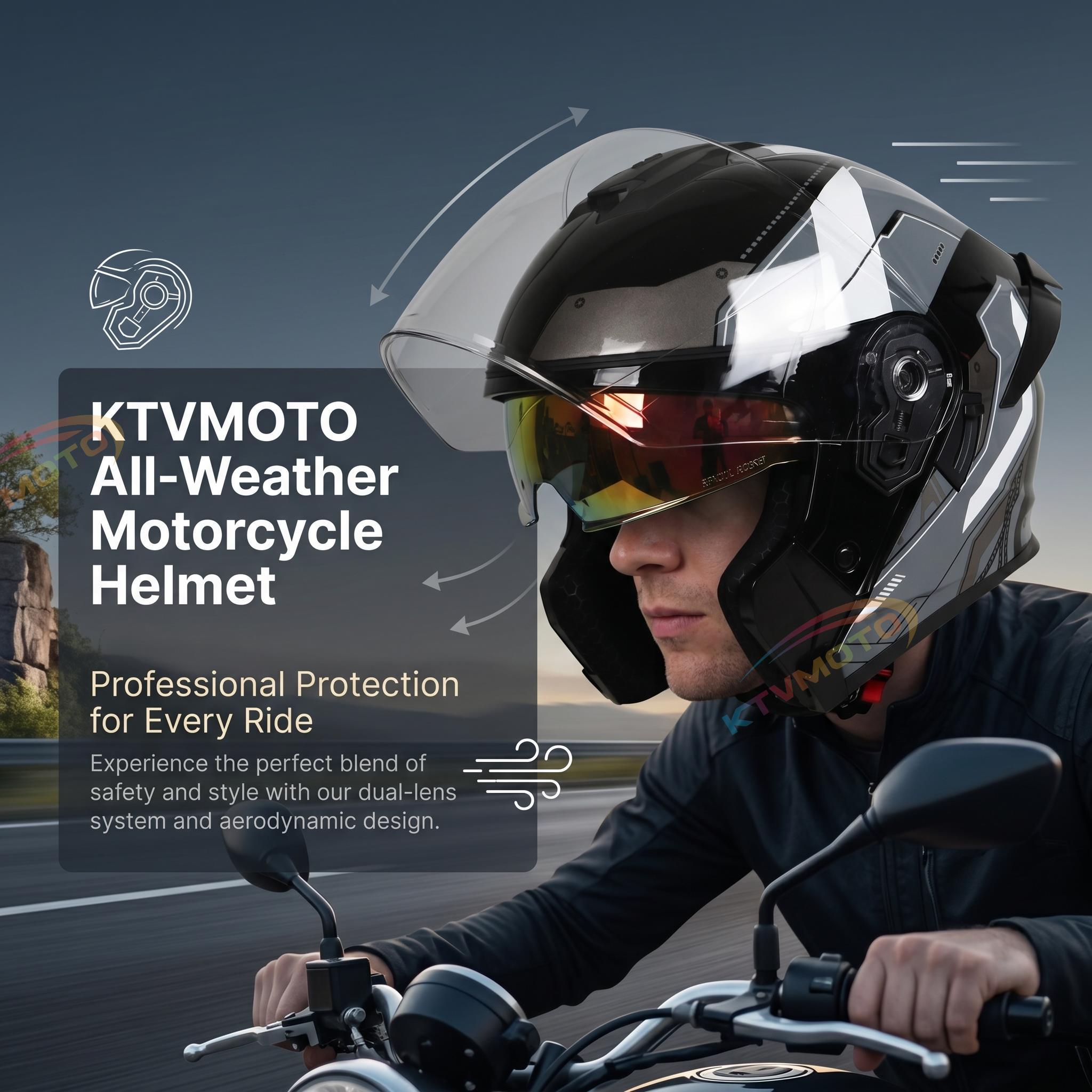 Dual-lens open-face motorcycle helmet with sun visor-I74