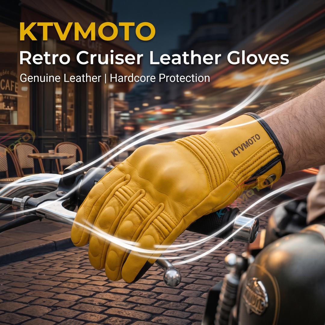 Genuine leather retro cruiser motorcycle gloves for all seasons-G95