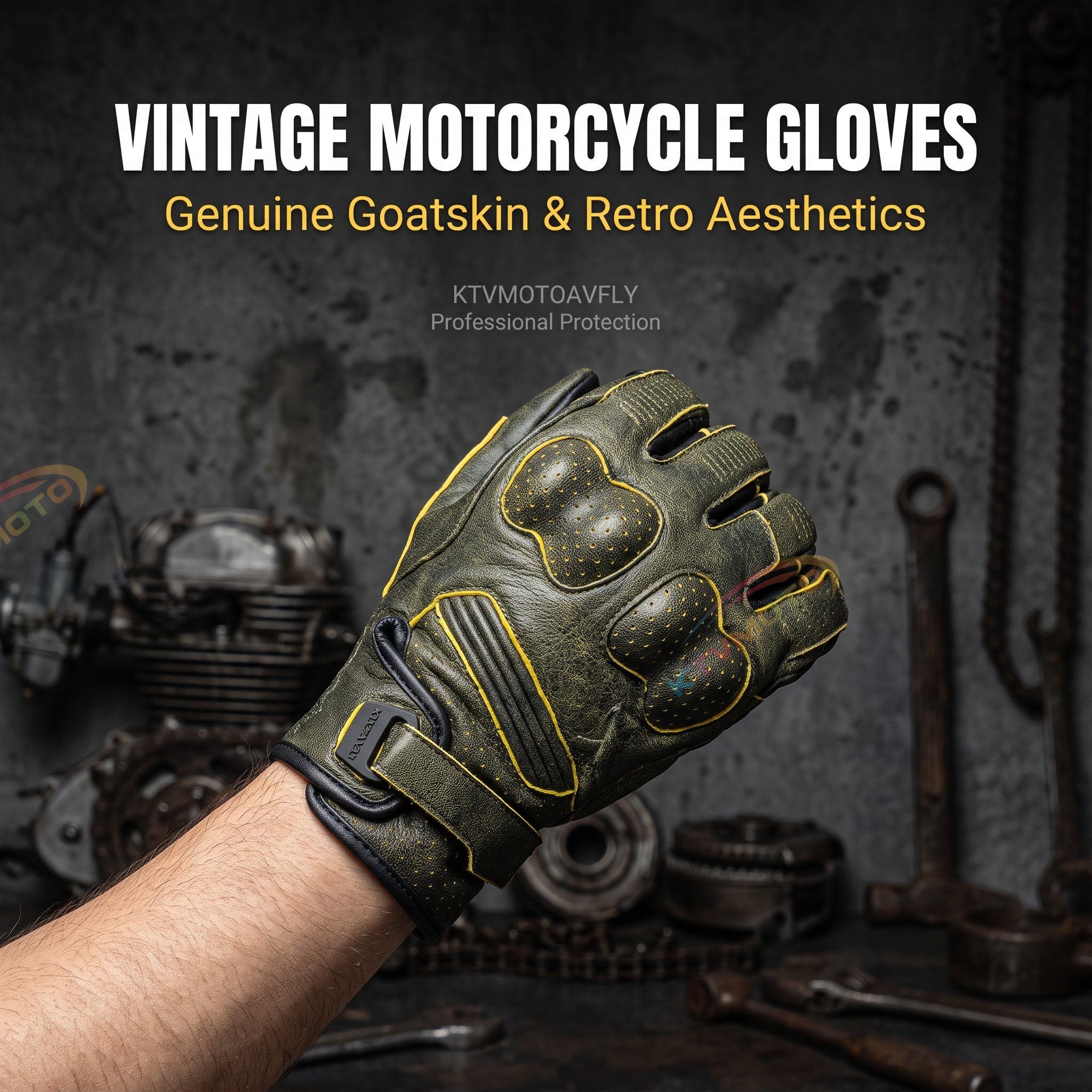Genuine Leather Retro Motorcycle Gloves-G78