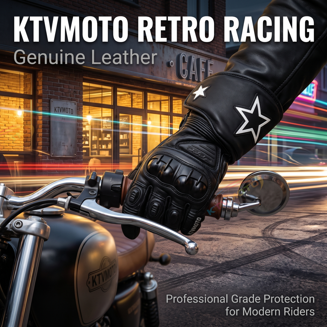 Motorcycle carbon fiber genuine leather off-road retro long gloves-G84