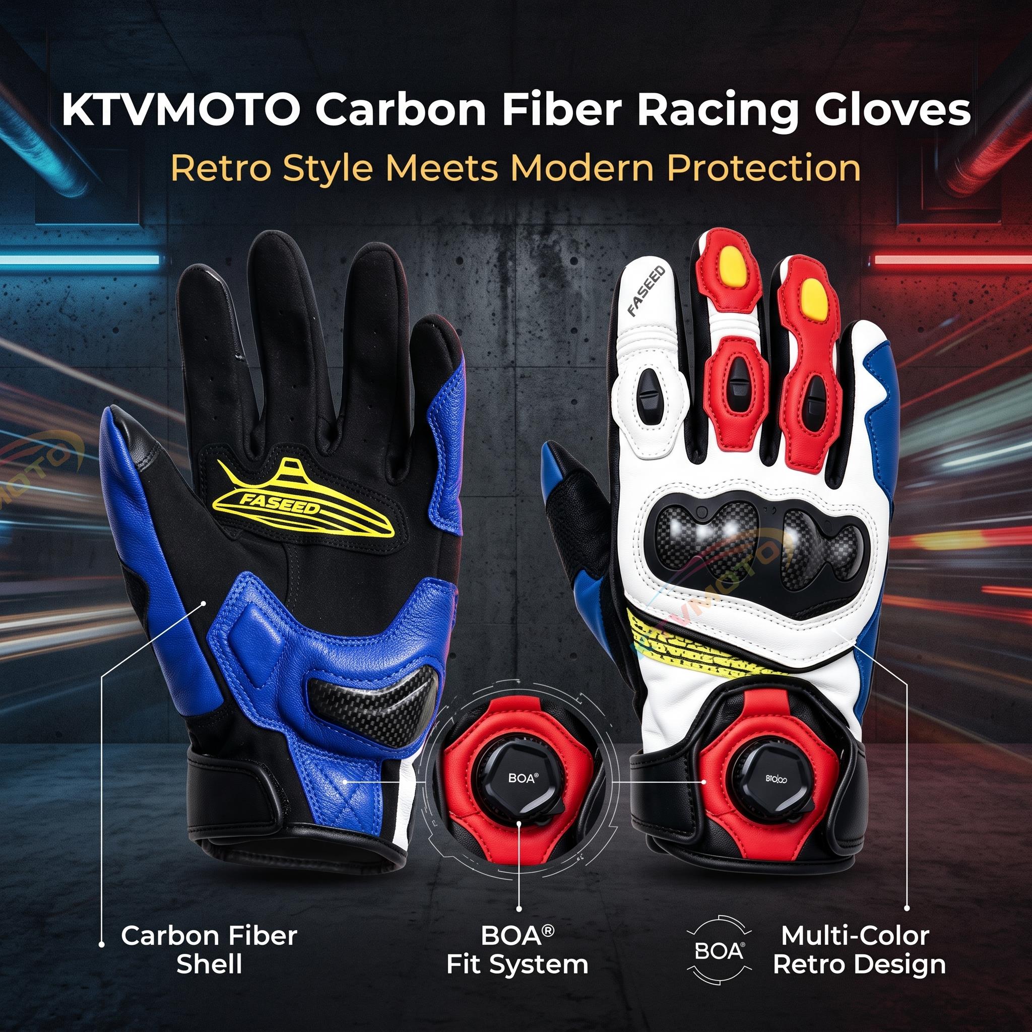 Carbon fiber sheepskin motorcycle riding touchscreen gloves-G99