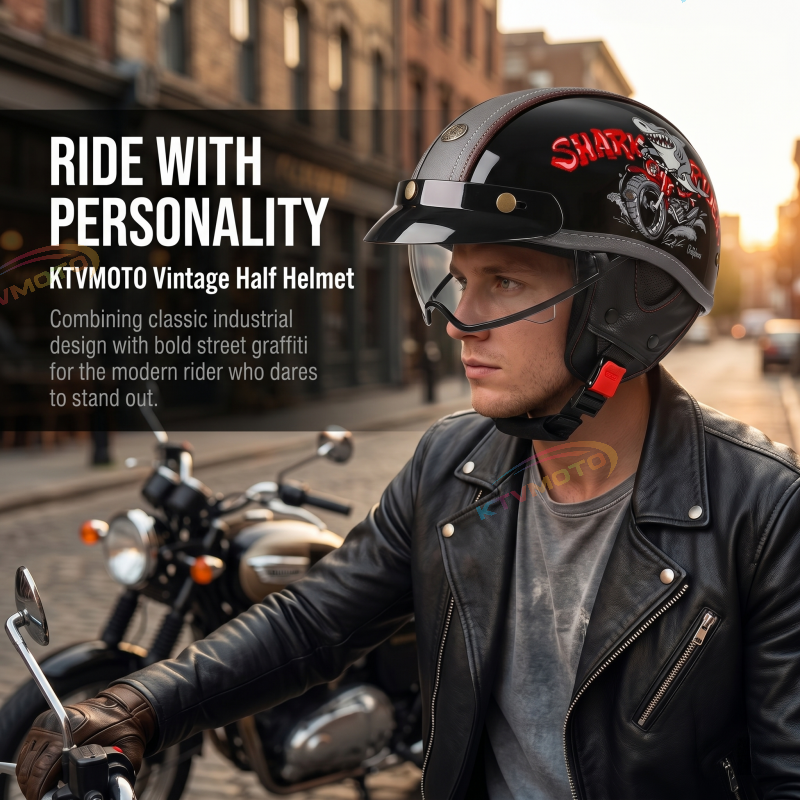 Retro-style cruiser motorcycle helmet-I50