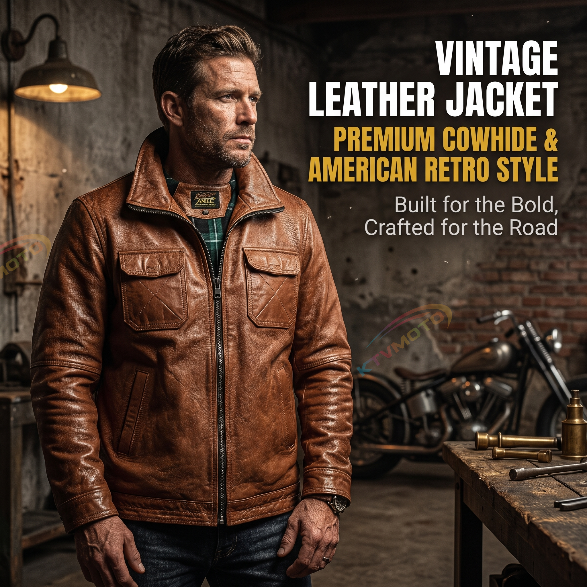 American style multi-pocket casual hunting suit genuine goatskin leather jacket-A19