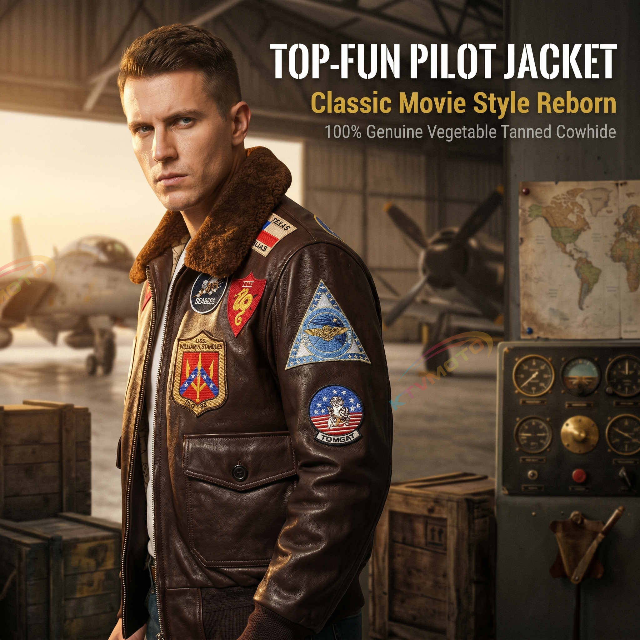 TOP-FUN Leather Bomber Jacket-A10