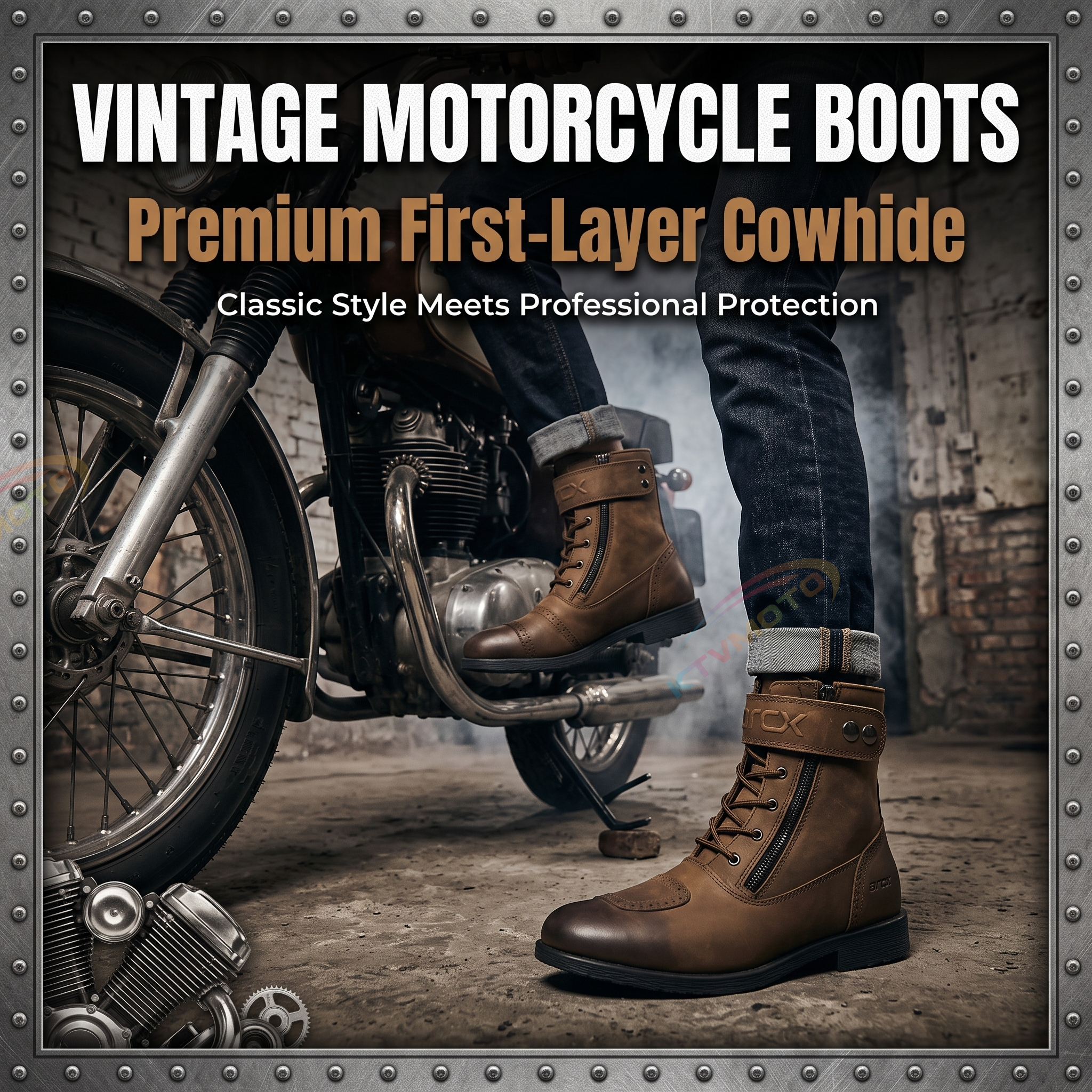 Retro Motorcycle Riding Boots Made of Top-Grain Cowhide-K166