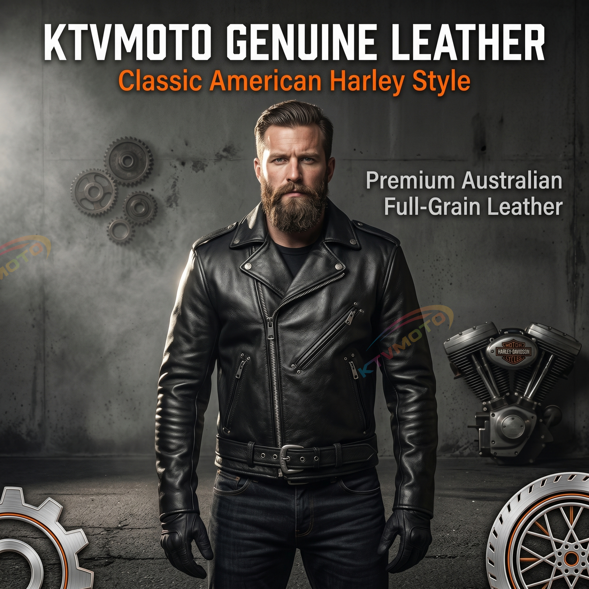 Genuine leather Harley motorcycle riding suit-A40