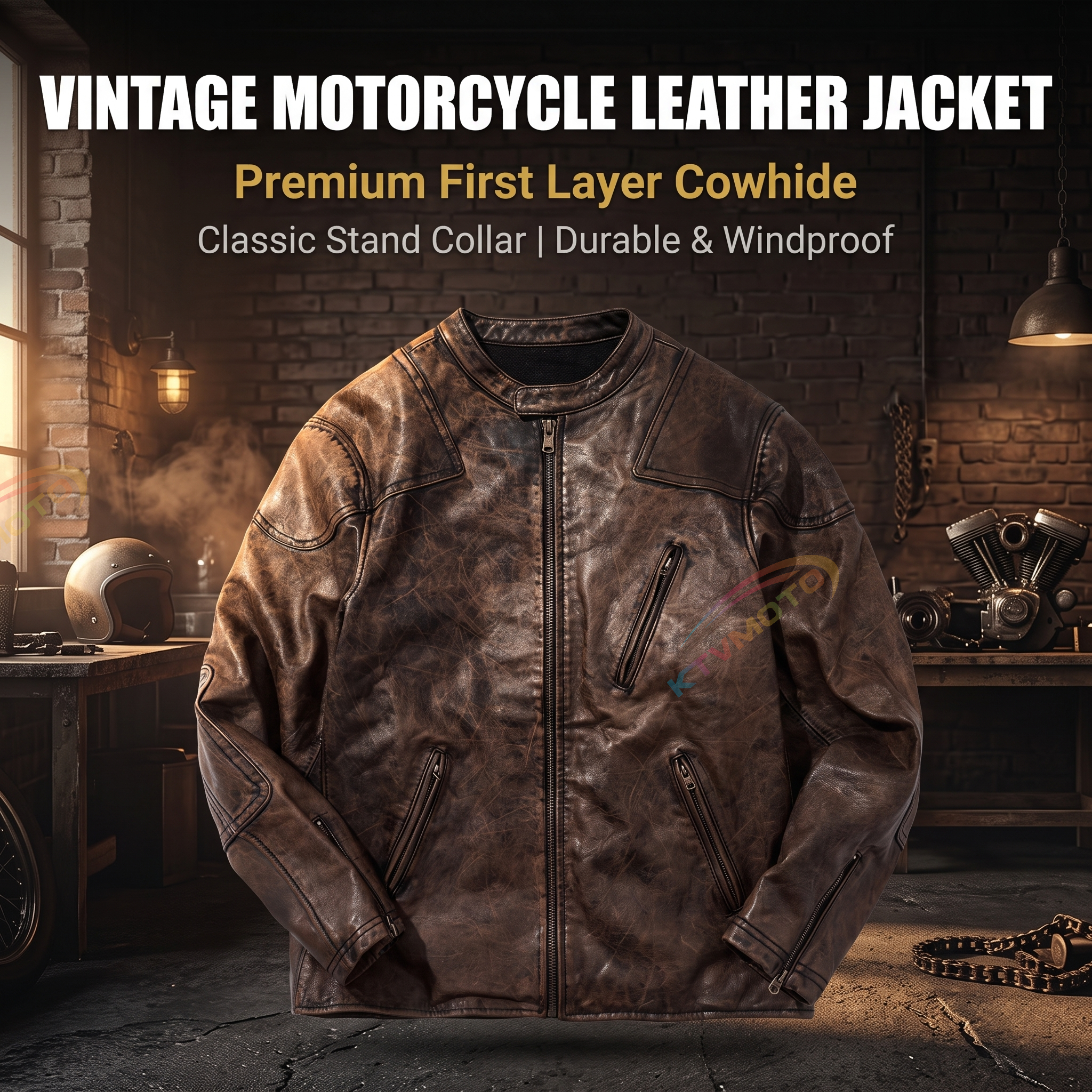 Retro venom motorcycle stand-up collar top-grain cowhide plus size leather jacket-A57