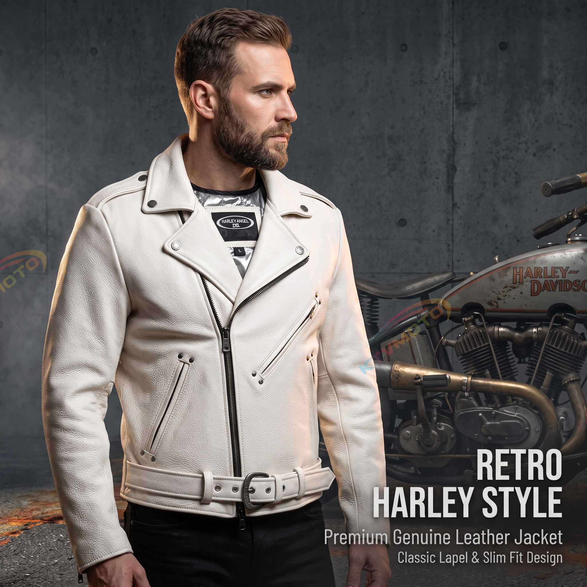 White casual genuine cowhide jacket-A28