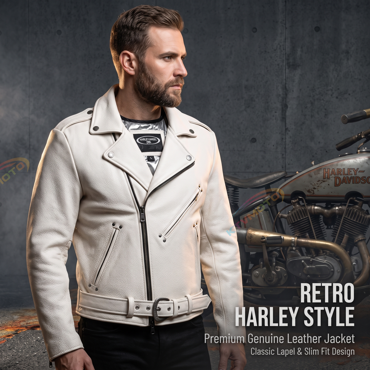 White casual genuine cowhide jacket-A28