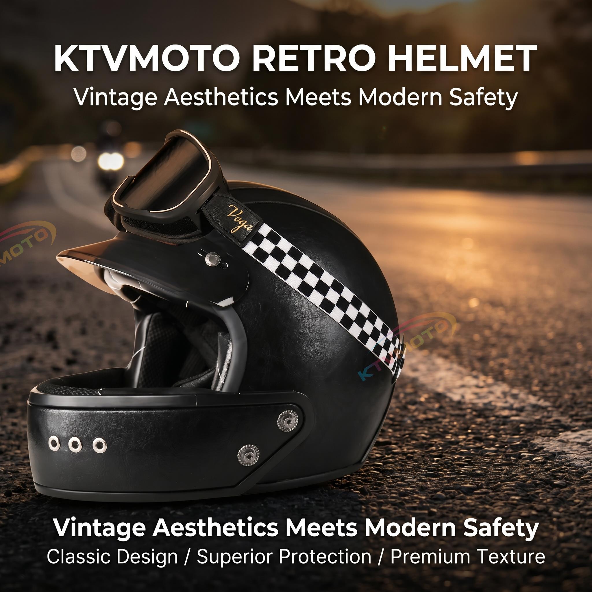 Retro full-face motorcycle helmet with retro goggles – I36